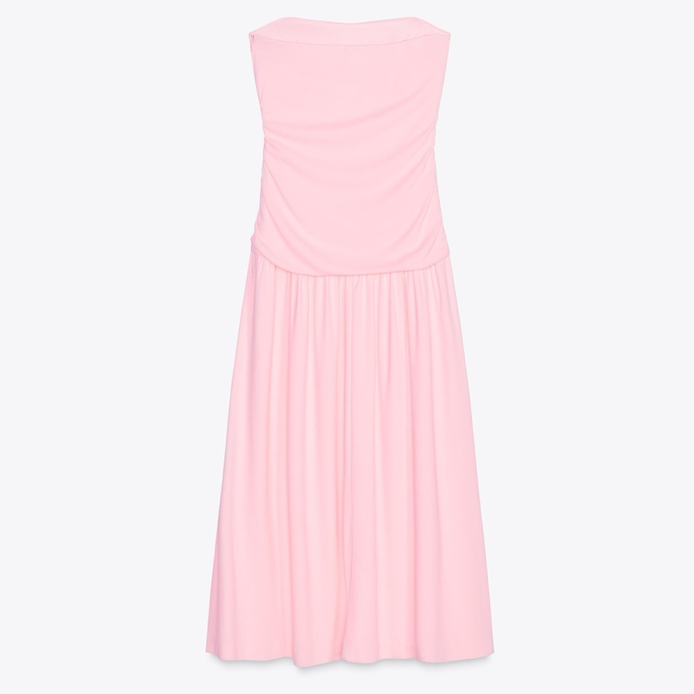 ZARA NWT RUCHED LIGHT PINK STRAPLESS MIDI DRESS - Picture 12 of 16